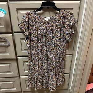 Umgee Floral Ruffle Sleeve Mini Dress